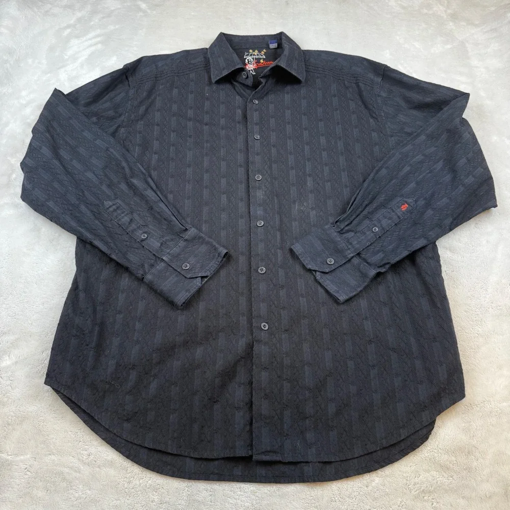Robert Graham 2XL Black Striped Textured Long Sleeve‎ Button Down Shirt